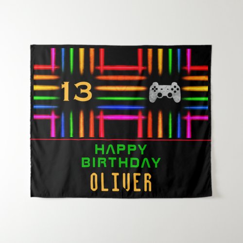 Video Game Controller Neon Gaming Birthday Party Tapestry
