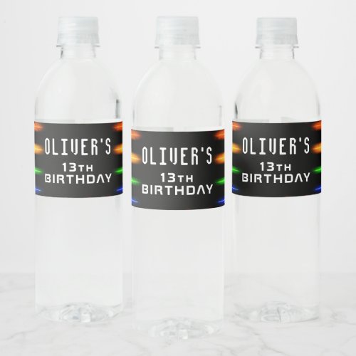 Video Game Controller Neon Gaming Birthday Party Water Bottle Label