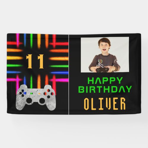 Video Game Controller Neon Gaming Birthday Photo Banner