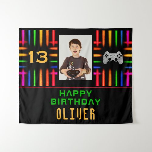 Video Game Controller Neon Photo Birthday Party Tapestry