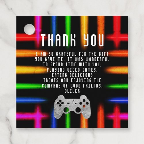 Video Game Controller Neon Thank you Birthday Favor Tags
