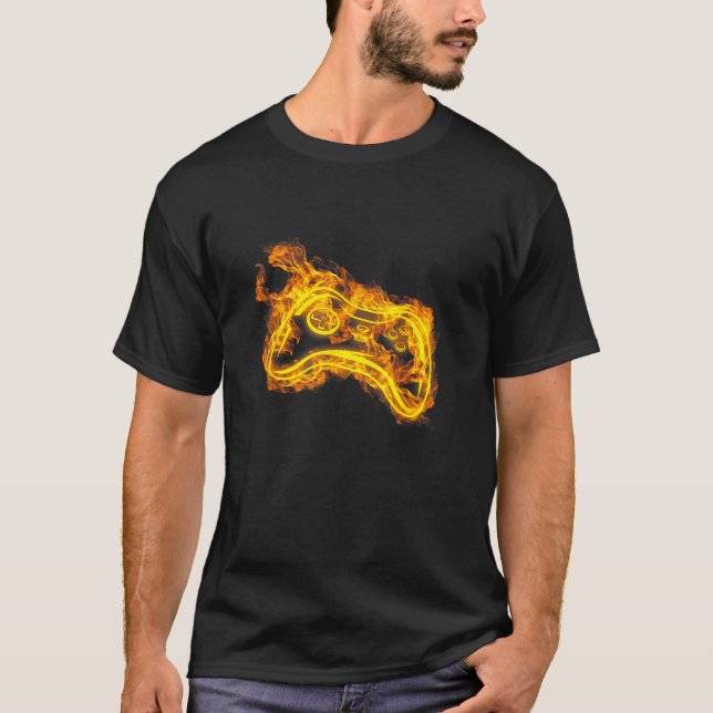 Video Game Controller On Fire Video Gamer T-Shirt (Front)