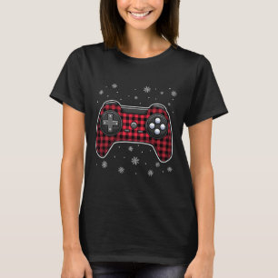 Video Game Controller Red Plaid Gamer Boys Kids  T-Shirt