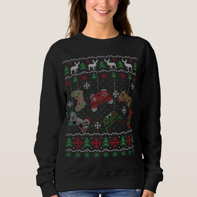 Video Game Controller Santa Elf Ugly Christmas Boy Sweatshirt (Front)