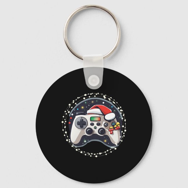 Video Game Controller Santa Hat Christmas Gaming X Keychain (Front)