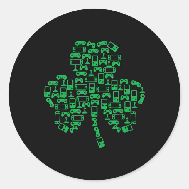 Video Game Controller Shamrock Irish Gamer St Patr Classic Round Sticker (Front)
