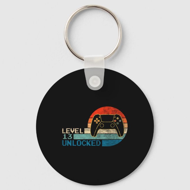 Video Game Controller Unlocked Level 13 Birthday B Keychain (Front)