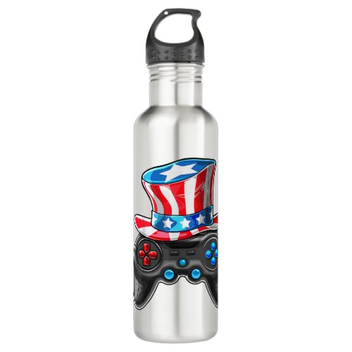 Video Game Controller USA Flag 4th Of July Gamer Stainless Steel Water Bottle