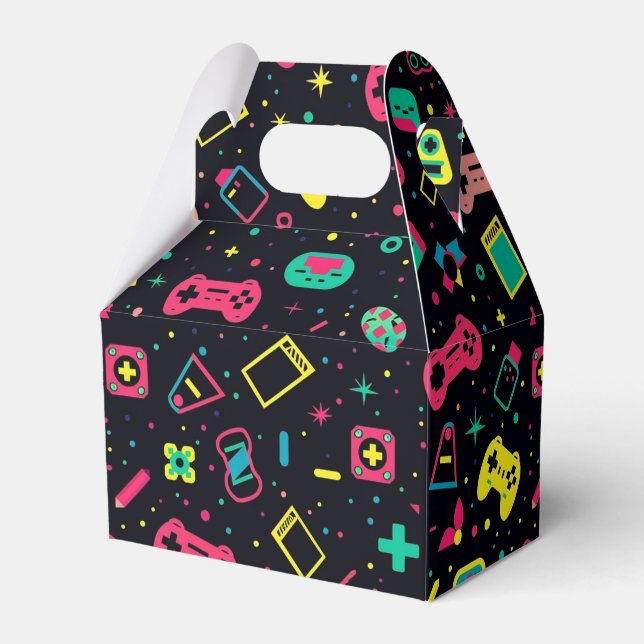 Video Game Controllers and Toys Pattern  Favor Boxes (Back Side)