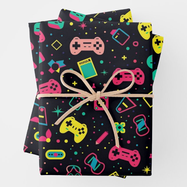 Video Game Controllers and Toys Pattern  Wrapping Paper Sheets (In situ)