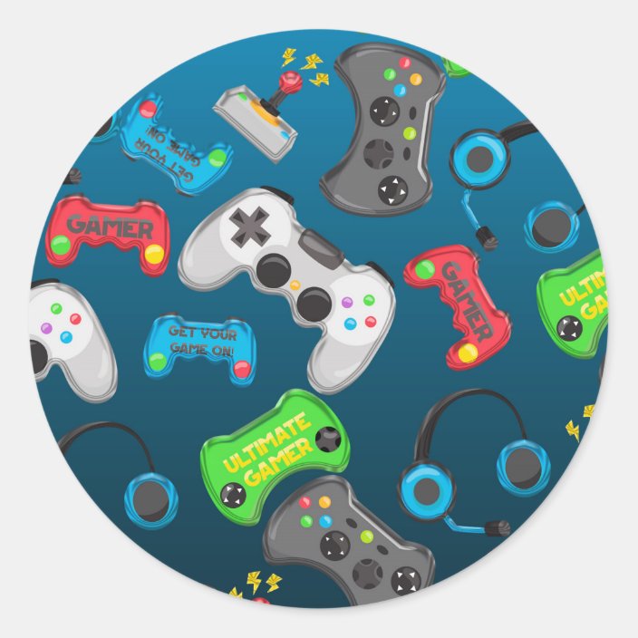 Video Game Controllers Gamer Birthday Party Favor Classic Round Sticker ...