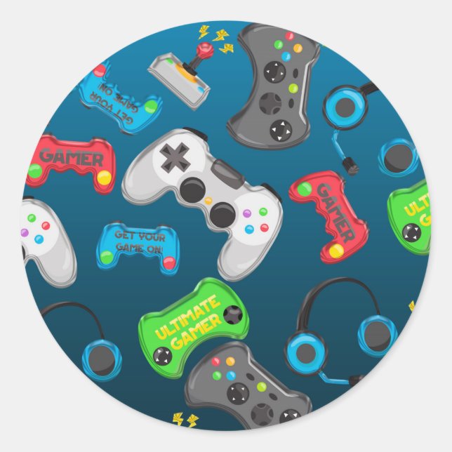 Video Game Controllers Gamer Birthday Party Favor Classic Round Sticker (Front)