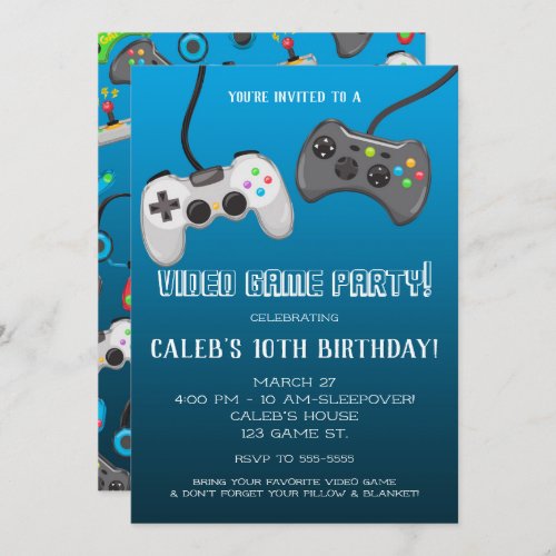 Video Game Controllers Gamer Birthday Party Invitation