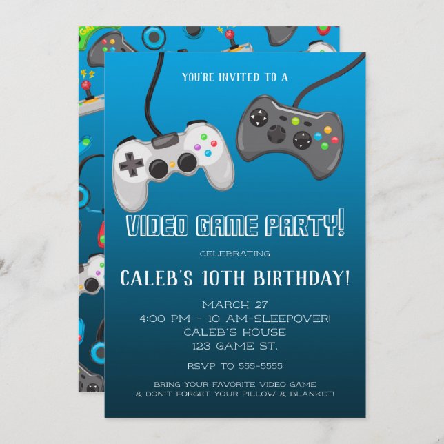 Video Game Controllers Gamer Birthday Party Invitation (Front/Back)