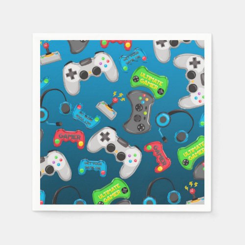 Video Game Controllers Gamer Birthday Party Paper Napkins