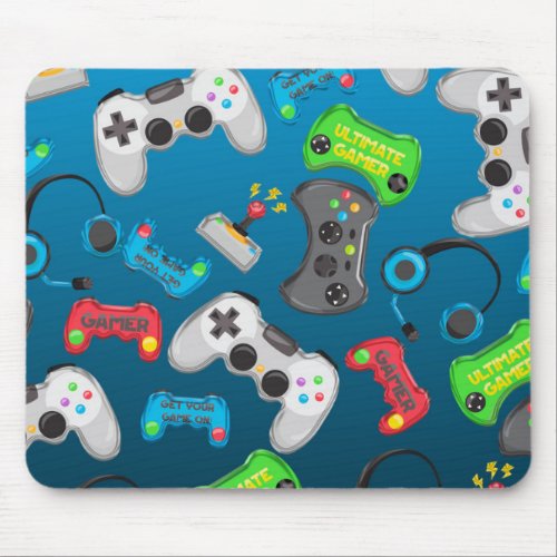 Video Game Controllers Gamer Fun Colorful Mouse Pad