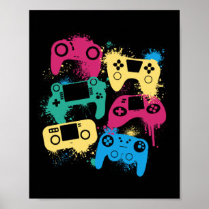 Video Game Controllers Graphic Tee For Gamer Color Poster