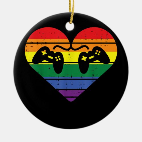 Video Game Controllers Heart Gamer LGBTQ Rainbow Ceramic Ornament