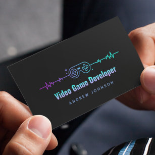 Video Game Developer Modern Gaming Theme Heartbeat Business Card