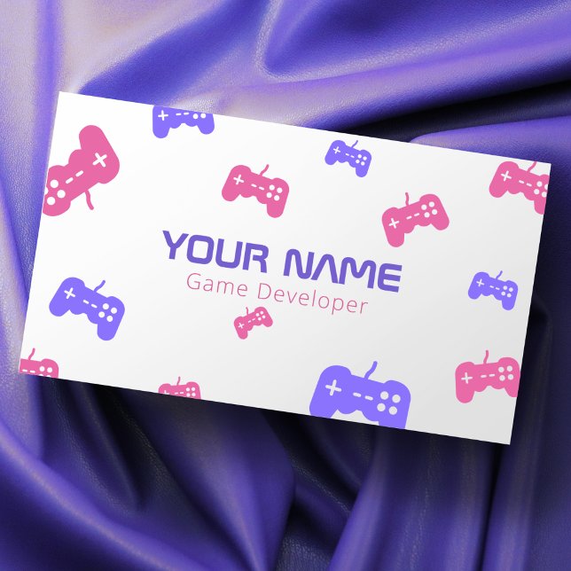 Video Game Developer Tester Console Pink & Purple  Business Card (Creator Uploaded)