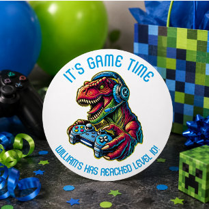 Video Game Dinosaur Gaming Birthday Party Classic Round Sticker