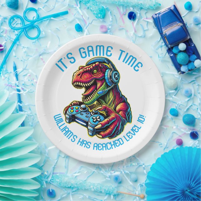 Video Game Dinosaur Gaming Birthday Party Paper Plates (Party)