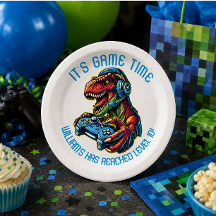 Video Game Dinosaur Gaming Birthday Party Paper Plates