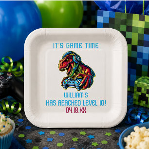 Video Game Dinosaur Gaming Birthday Party Paper Plates