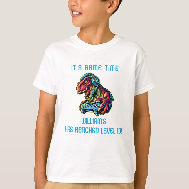 Video Game Dinosaur Gaming Birthday Party T-Shirt (Front)