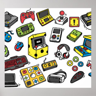 Video game, doodle set poster