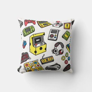 Video game, doodle set throw pillow