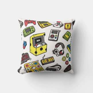 Video game, doodle set throw pillow