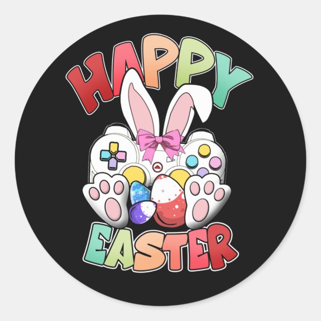 Video Game Easter Bunny Gaming Controller Gamer Classic Round Sticker (Front)