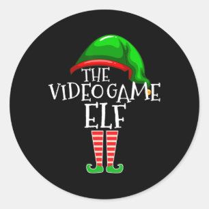 Video Game Elf Group Matching Family Christmas Gif Classic Round Sticker