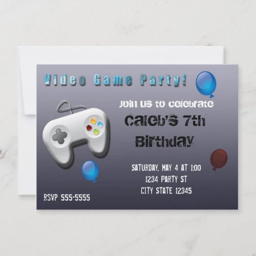 Video Game Gamer Birthday Party Invitation
