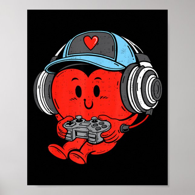 Video Game Gamer Heart Valentines Day Gaming Boys  Poster (Front)