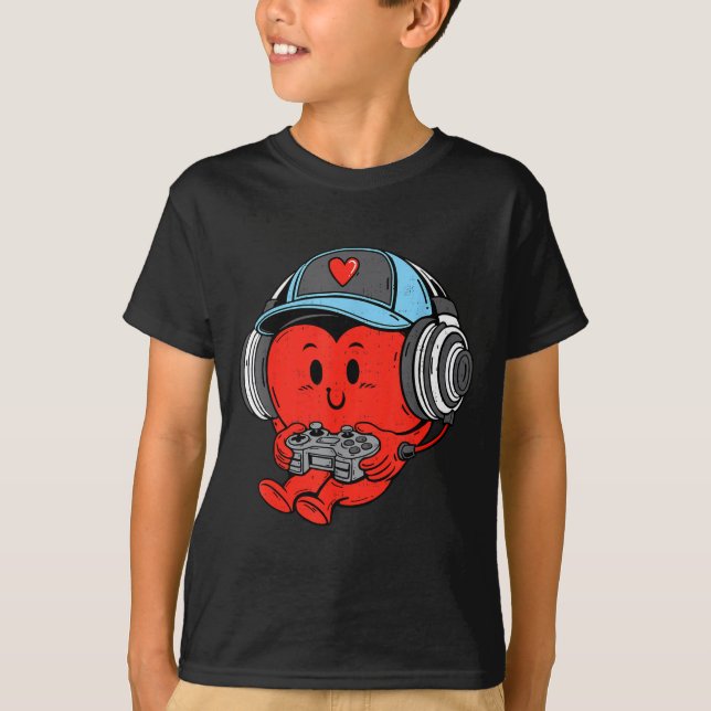 Video Game Gamer Heart Valentines Day Gaming Boys  T-Shirt (Front)
