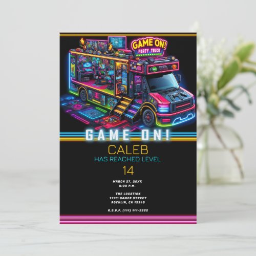 Video Game Gaming Truck Bus Gamer Birthday Party Invitation