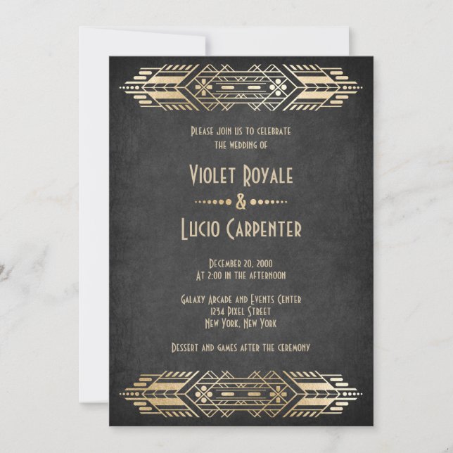 Video Game Geek Black Wedding Invitation (Front)