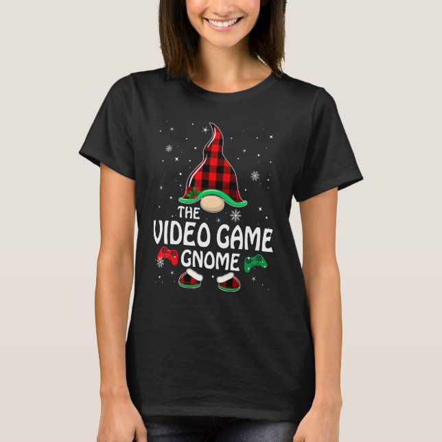 Video Game Gnome Buffalo Plaid Matching Family Chr T-Shirt (Front)