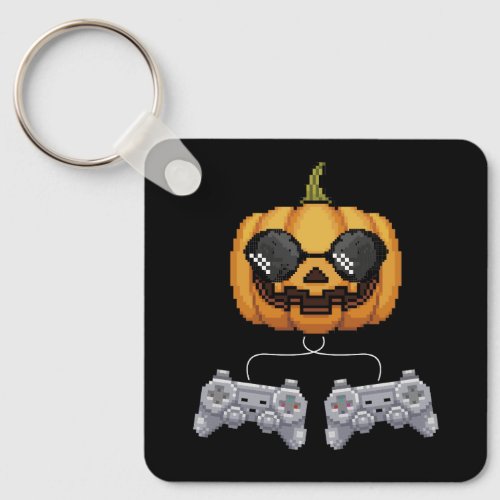 Video Game Halloween Jack O Lantern Pixelated Gami Keychain