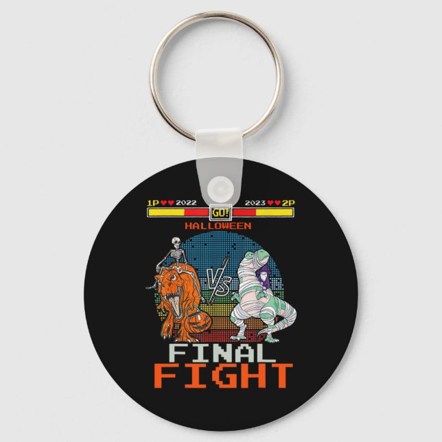 Video Game Halloween T-rex Skeleton Mummy - Final  Keychain (Front)