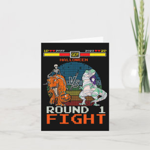 Video Game Halloween T-rex Skeleton Mummy - Round  Card