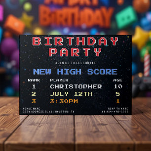 Video Game High Score Retro 10th Birthday Party Invitation