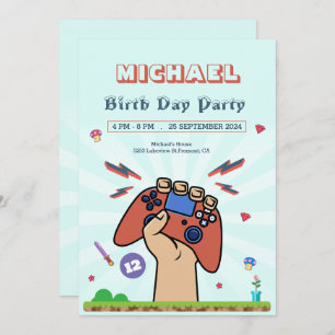 Video Game Kids Birthday Party Invitation