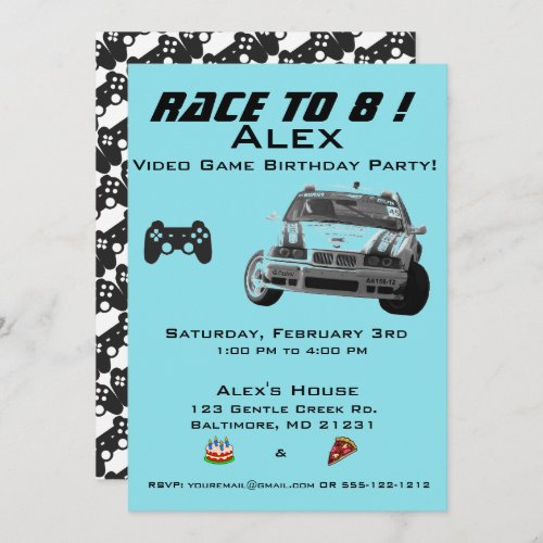 Video Game Kids Birthday Party Invitation