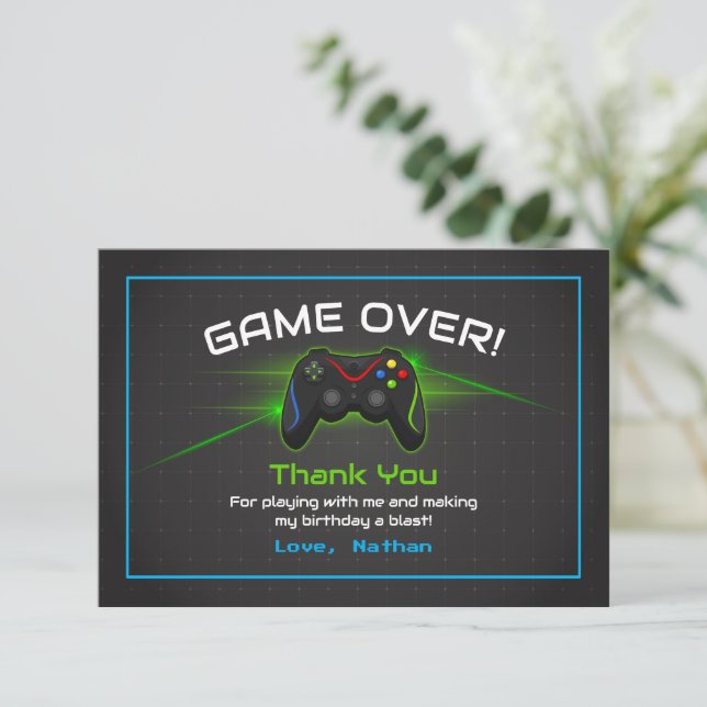 Video Game Kids Birthday Thank You Card (Standing Front)