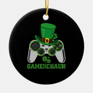 Video Game Leprechaun Boys St Patricks Day Gamer Ceramic Ornament