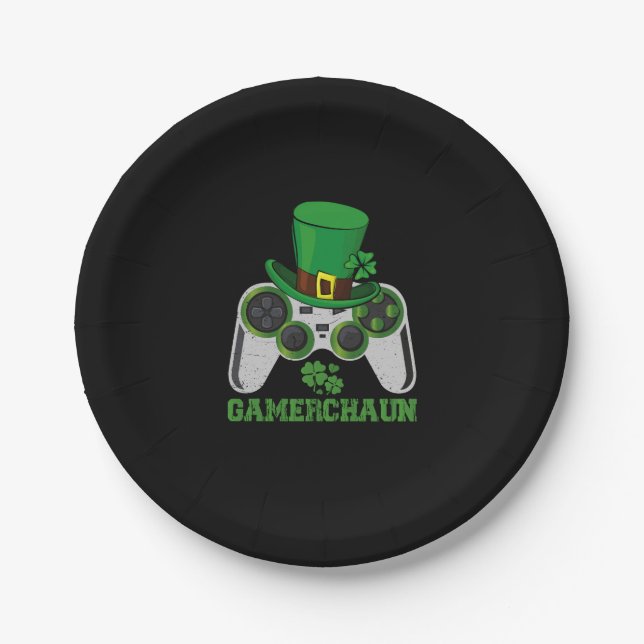 Video Game Leprechaun Boys St Patricks Day Gamer  Paper Plates (Front)
