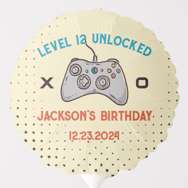 Video Game Level Unlocked Gamer Boy Men's Birthday Balloon (Front)